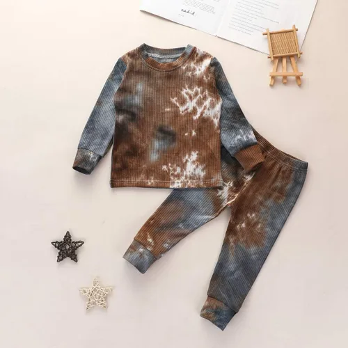 Vista 2 de Kayotuas Conjunto casual de 2 piezas de camisa y pantalones de teñido anudado para bebé niña pequeña, conjunto de pantalones deportivos