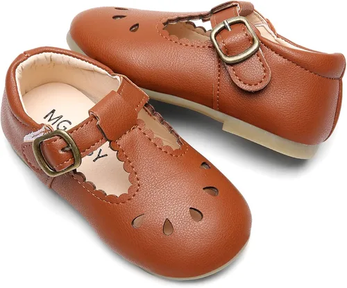Vista 4 de DADAWEN - Zapatos de correa de vestir planos para niña, clásicos, para usar con el uniforme escolar