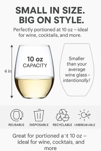 Vista 2 de Paquete de 36 copas de vino de plástico desechables sin tallo de 10 onzas, copas de vino transparentes reutilizables, inastillables, sin BPA