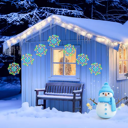 Vista 2 de Brightown Luces de carámbano de copo de nieve de Navidad para exteriores, enchufables, 23.6 pies, 10 gotas, 480 LED, luces de ventana de copo