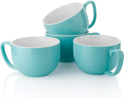 Vista 14 de Teocera Juego de 4 tazas de café color beige, taza de café de cerámica de 16 onzas, juego de tazas grandes con asa para bebidas frías o calientes