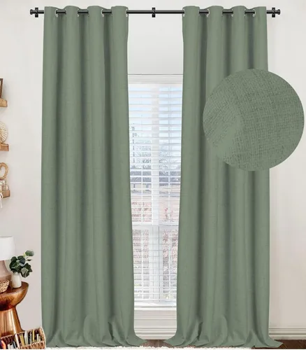 Vista 30 de Cortinas opacas de lino para dormitorio de 45 pulgadas de largo, cortinas beige con ojales para sala de estar, cortinas de oscurecimiento