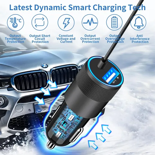 Vista 5 de Cargador de coche para iPhone con certificación MFi de Apple de carga rápida + cable Lightning de 6 pies Caiinei 4.8A Car Phone Charger Dual USB