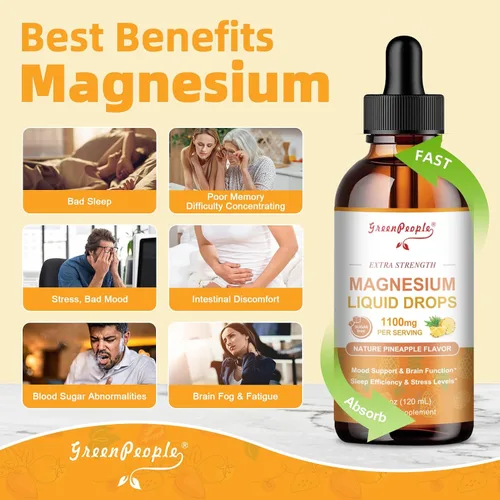 Vista 4 de GREENPEOPLE Gota líquida de glicinato de magnesio, 17 en 1, suplemento de complejo de magnesio triple de 4 onzas con glicinato de 400 mg y citrato