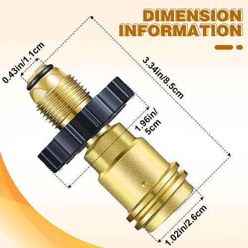 Vista 3 de Paquete de 2 adaptadores de tanque de propano de ajuste universal que convierte POL a QCC1/tipo 1 con llave, adaptador de manguera de propano