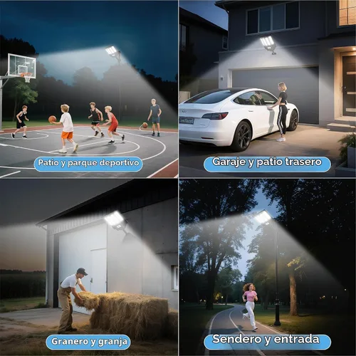 Vista 5 de 1200W Luces solares de calle al aire libre impermeables, luz solar de gran angular alimentada del anochecer al amanecer, control remoto y sensor