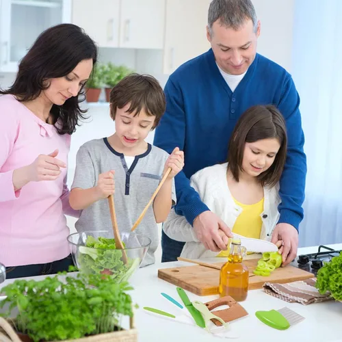 Vista 2 de Juego de 23 piezas de cuchillos para niños para cocina real, juguetes de cocina Montessori para niños pequeños, juego de cuchillos para niños
