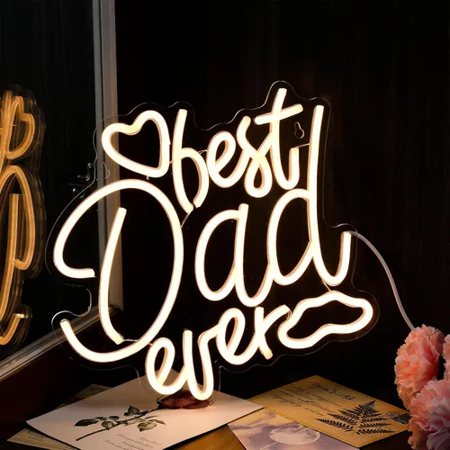 Vista 5 de Baquler Letrero de neón con luces LED con texto en inglés "Best Dad Ever", regalo para decoración de pared del día del padre, expresarte agradecido