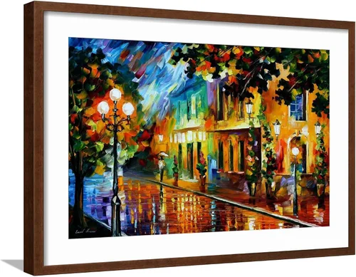 Vista 11 de ART.COM Arte enmarcado para pared, diseño de flores nocturnas de Leonid Afremov, decoración escénica, 18 x 12 pulgadas, marco negro con paspartú