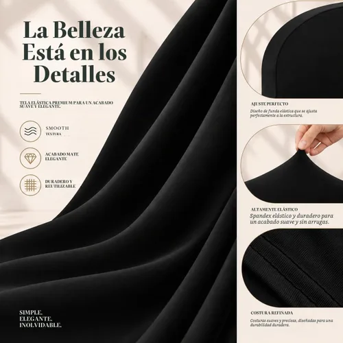 Vista 4 de Juego de 3 fundas elásticas para telón de fondo para arco de boda, 7.2 pies Negro