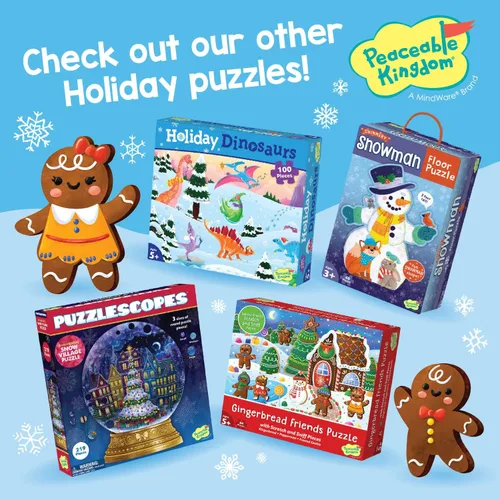Vista 7 de Peaceable Kingdom Rompecabezas de dinosaurios navideños, rompecabezas de dinosaurios de 100 piezas para niños a partir de 5 años, ideal para aulas