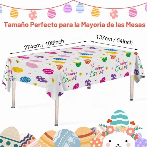 Vista 3 de Mantel de Pascua de 3 piezas, funda de mesa de conejo de Pascua, mantel rectangular de plástico desechable con huevos coloridos para primavera, día