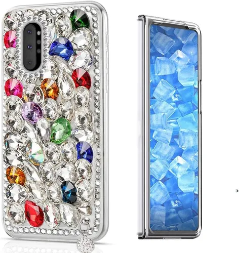 Vista 6 de Sparkle - Funda compatible con Samsung Galaxy Z Fold 3 5G, elegante funda 3D hecha a mano con diamantes de imitación de camelia, color negro