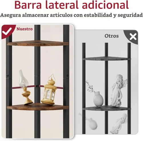 Vista 3 de Tajsoon Corner Shelf Stand 4 Tier 48.5" with Metal Frame, Rustic Brown Marrón rústico