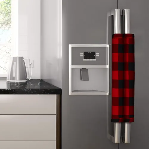 Vista 5 de Boao 6 piezas de cubiertas para manijas de puerta de refrigerador de Navidad, cubiertas gruesas de cuadros para gabinetes, cubiertas protectoras