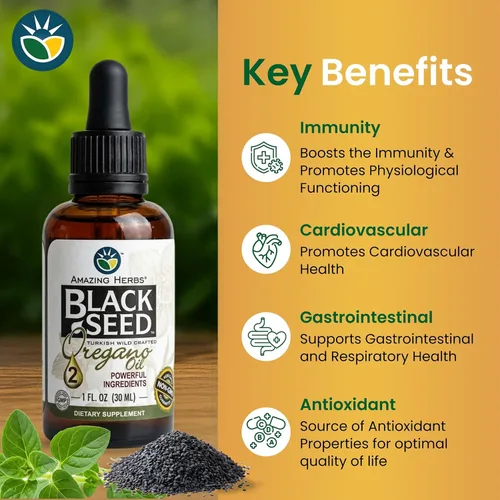 Vista 3 de Amazing Herbs Aceite de orégano con gotas de aceite de semilla negra - 1 fl