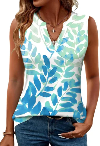 Vista 39 de Romanstii Camisas sin mangas para mujer, estilo casual, de verano, cuello en V, blusas elegantes, túnica