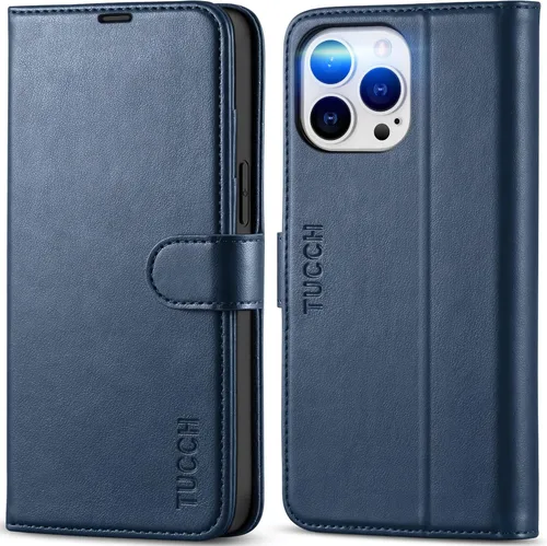 Vista 11 de Funda tipo billetera TUCCH para iPhone 14 Pro Max de 6.7", con bloqueo RFID, soporte para 4 tarjetas [carcasa interior de TPU a prueba de golpes]