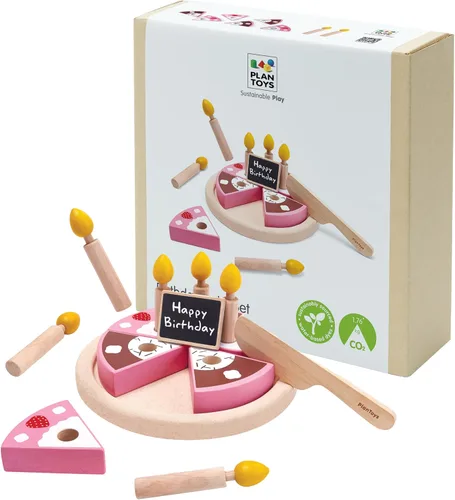 Vista 14 de PlanToys® Juego de helado de madera para niños Incluye soporte, cucharas y conos Comida de juego de simulación de postres para niños pequeños