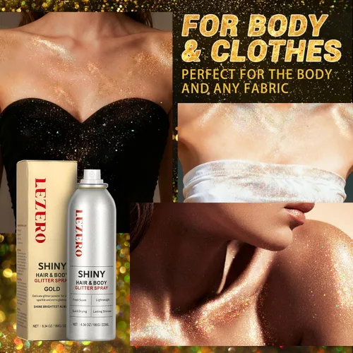 Vista 6 de Spray de purpurina para el cabello y el cuerpo para mujer, maquillaje dorado brillante, gran capacidad para conciertos, bodas, festivales, rave, 6.8