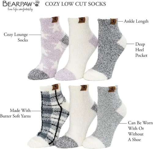 Vista 5 de BEARPAW Paquete de 6 pares de calcetines de descanso acogedores súper suaves y cálidos para mujer, varios colores, estampados en el tobillo