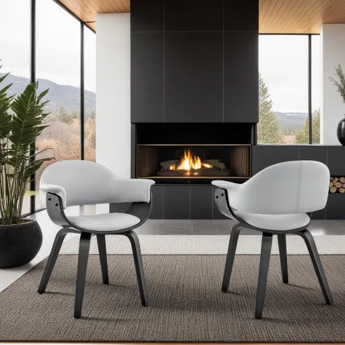 Vista 12 de Armen Living Adalyn - Silla de comedor de piel sintética y madera, gris/negro, 19 pulgadas de profundidad x 25 pulgadas de ancho x 30 pulgadas