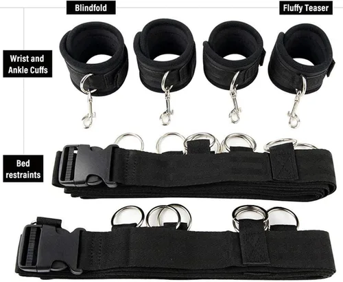 Vista 3 de Correas de cama Bonage para adultos, correas de cama para adultos, juego de restricciones de cama Queen, juego sexual para cama, lazos sexuales