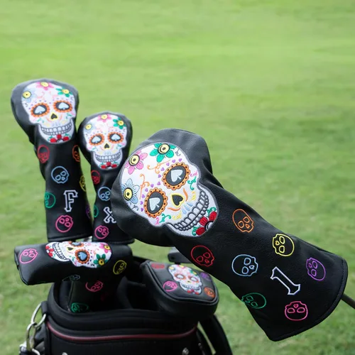 Vista 6 de Montela Golf Club Covers,Colorful Skeleton Putter Cover Driver Covers Negro/Para 3 Piezas