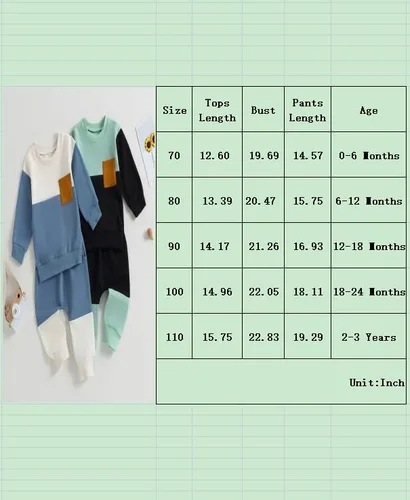 Vista 7 de Conjunto de camiseta de manga larga con cuello redondo a rayas y pantalones sólidos con cordón ajustable