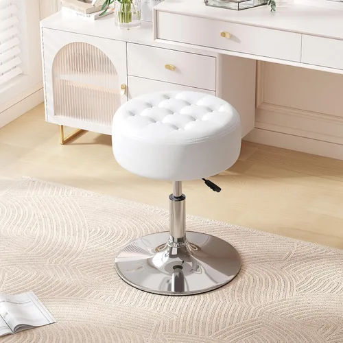 Vista 17 de Furniliving Taburete Otomano de Maquillaje de Terciopelo Acolchado de Mediados de Siglo, Silla Taburete de Tocador Giratoria Redonda Ajustable