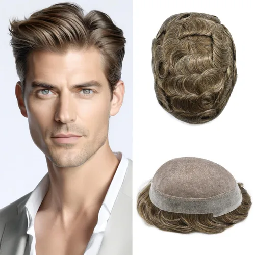 Vista 25 de Toupee For Men Hair Piece Fine Mono Hair System For Men Human Hair Mens Toupee Hair Piece For Men Hair Replacement Protesis Capilar 8x10 Medium