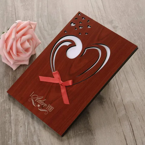 Vista 7 de BESTOMZ tarjeta de madera hecha a mano para Día de la Madre, cumpleaños, aniversarios, bodas y ocasiones especiales