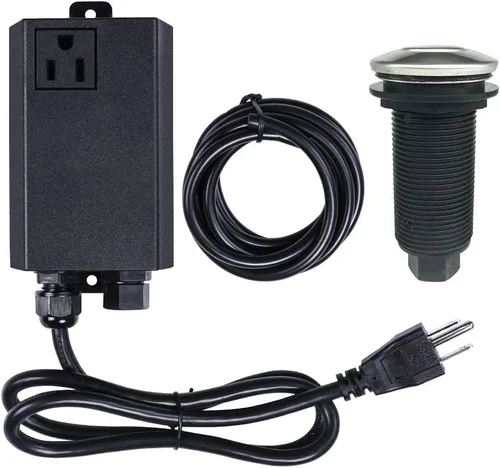 Vista 9 de Kit de interruptor de aire para eliminación de basura, doble salida, desagüe de fregadero, acero inoxidable negro, botón de encendido/apagado, pieza