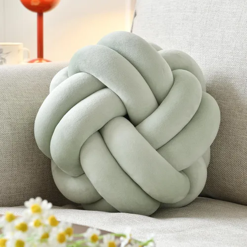 Vista 23 de Almohada de nudo de bola, cojín decorativo redondo para arrojar, almohada de felpa suave beige anudada de 8 pulgadas, cojín decorativo de nudo
