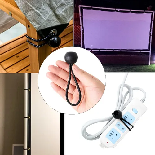 Vista 4 de Paquete de 16 cuerdas elásticas de bolas elásticas, color negro, resistentes, de 4 pulgadas, correas elásticas de lona, resistentes a la intemperie