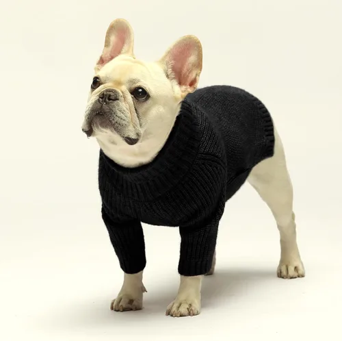 Vista 4 de Fitwarm Suéter de cuello alto para perro, abrigo térmico de punto para mascotas, ropa de invierno para perros pequeños, ropa de gato, negro, XS