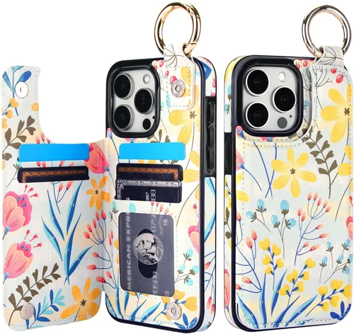 Vista 20 de HAOPINSH Funda tipo cartera para iPhone 15 Pro Max con tarjetero, diseño de leopardo negro y guepardo con tapa trasera, de piel sintética