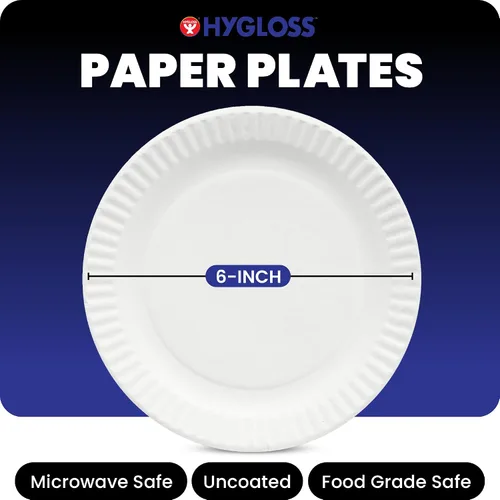 Vista 2 de Hygloss Platos de Papel Pequeños a Granel de 6 Pulgadas - Platos de Postre Desechables para Fiestas, Pasteles, Aperitivos, Bocadillos, Vajilla