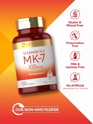 Vista 5 de Carlyle Vitamina K2 MK7 100 mcg 150 cápsulas blandas Bioactive Trans-Form MK7 Suplemento sin OMG y sin gluten