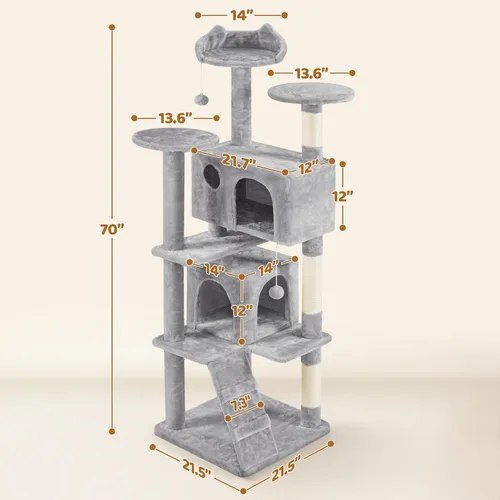 Vista 3 de Yaheetech - Árbol para gatos resistente de varios niveles de 70 pulgadas, condominio, postes rascadores de sisal Multi-level activity center
