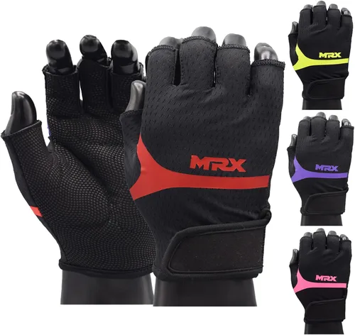 Vista 10 de MRX - Guantes de levantamiento de pesas para mujer, guantes de entrenamiento de fitness, antideslizantes, acolchados, absorción de golpes, agarre