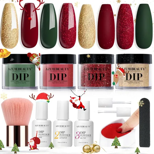 Vista 19 de Azurebeauty - Kit de iniciación de uñas en polvo de inmersión, 4 colores, purpurina de piel desnuda para todas las estaciones, juego de polvo