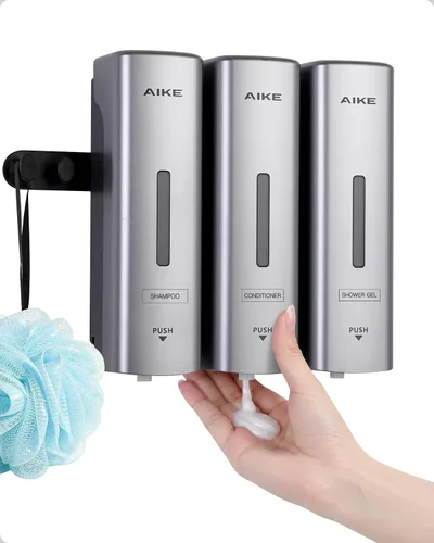 Vista 17 de AIKE EasyPush - Dispensador de jabón líquido para montaje en pared, 11.8 Negro
