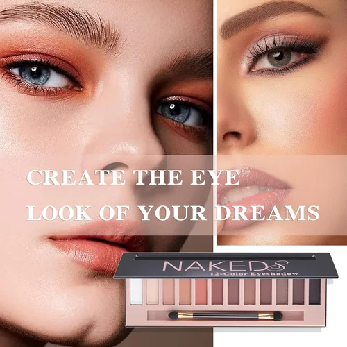 Vista 5 de Paleta de sombras de ojos desnudas de 12 colores, paleta de sombra de ojos natural mate nude brillante altamente pigmentada, juego de paleta