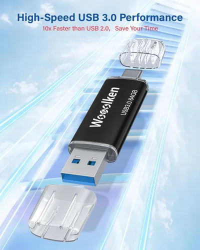 Vista 4 de Unidad Flash USB C de 64GB, Wooolken USB 3.0 Unidad Dual Tipo-C Unidad Flash OTG Unidad Thumb Compatible con iPhone 16/15, Smartphone