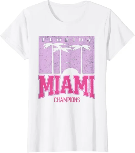 Vista 17 de MIAMI Beach Sunset Camiseta Florida Miami Palm Trees Camiseta Camiseta, Negro