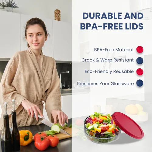 Vista 3 de Tapas de repuesto para recipientes de almacenamiento de alimentos de vidrio Pyrex, redondas (2) 7202-PC 1 taza (3) 7200-PC 2 tazas (2) 7201-PC 4
