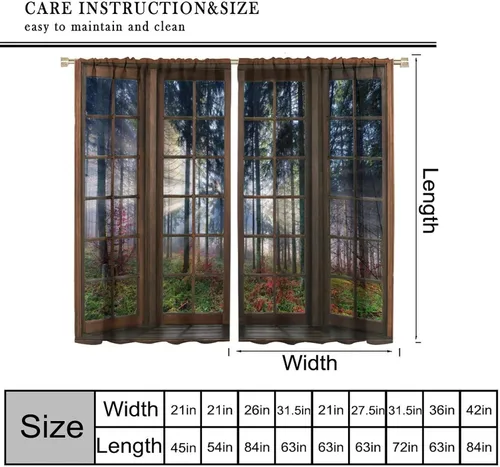 Vista 108 de Cortinas de paisaje, ventana 3D, primavera, bosque, vida silvestre, paisajes de naturaleza, dormitorio, sala de estar, cortinas térmicas opacas de 2