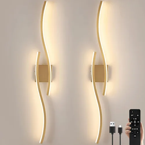 Vista 13 de Juego de dos apliques de pared LED modernos, apliques de pared regulables, 3000K-6500K LED inalámbrico con control remoto, lámpara de pared