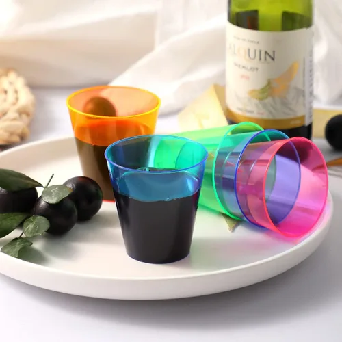 Vista 7 de 250 vasos desechables de plástico, vasos de fiesta multicolor neón de 1 onza, vasos desechables de plástico duro para margarita, whisky